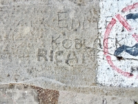 Eddie Koblack, Rican, Dennis (left, perpindicular to Eddie Koblack). Chicago lakefront stone carvings, Calumet Park. 2019 Eddie Koblack, Rican, Dennis (left, perpindicular to Eddie Koblack). Chicago lakefront stone carvings, Calumet Park. 2019