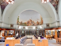 The Carl Schurz library, originally the school auditorium. The murals and portraits were added in the ealry 1940s, led by Gustave Brand with the participation of students and faculty