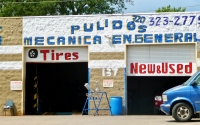 Painted signs for Pulidos Mecanica, Federal Blvd., Denver, Colorado-Roadside Art