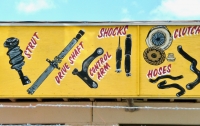 A painted collection of auto parts in Jacksonville, Florida-Roadside Art