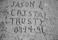 September 14, 1991, Jason & Cristal Trusty. Chicago lakefront stone carvings. Before 2003