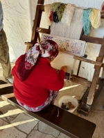 Janet at work on a silk wall hanging. Sultanköy rugs, Çamlık