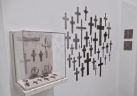 Display case and crosses, Cross Purposes: Stanley Szwarc at Intuit December 2016.