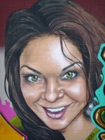 She makes the mural. Phone Smart Denver, Federal Blvd., Denver, Colorado