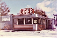 New Bay Diner, Springfield, Mass., 1985. It's been rechistened the Route 66 Diner, but otherwise looks much the same -- and it's listed on the National Register of HIstoric Places