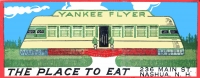 Yankee Flyer Diner, Nashua, N.H. (The place to eat) This is the one of the finest diner images I've ever seen. The proportions are classic, the building seems almost alive, and the background incongruously bucolic. Yankee Flyer Diner, Nashua, N.H. (The place to eat) This is the one of the finest diner images I've ever seen. The proportions are classic, the building seems almost alive, and the background incongruously bucolic.