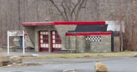 Abandoned mid-century building, Route 82 at the Taconic Parkway, Ancram, New York. Just up the road from the West Taghkanic Diner.