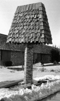 Mansard on a stick, Tinley Park, Illinois, c. 1984. This onetime sign inspired me in the first place to collect images of these roadside fixtures, with or without matching buildings.