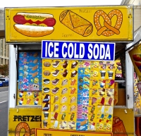 Hot dog, egg roll, pretzel. Vernacular hand-painted food truck signage, National Mall, Washington, D.C.