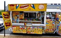 Decorated food truck. Vernacular hand-painted food truck signage, National Mall, Washington, D.C.