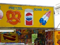 Pretzel, Pepsi, Bomb Pop. Vernacular hand-painted food truck signage, National Mall, Washington, D.C.