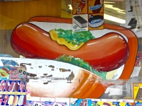 Hot dog closeup. Vernacular hand-painted food truck signage, National Mall, Washington, D.C.