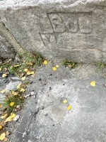 Swastika, level 2, with Bul, vertical. The swastika has been erased. Chicago lakefront stone carvings, between Foster Avenue and Montrose. 2023 Swastika, level 2, with Bul, vertical. The swastika has been erased. Chicago lakefront stone carvings, between Foster Avenue and Montrose. 2023