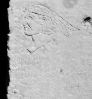 Indian profile, Aztek A Dura, P.T. Chicago lakefront stone carvings, Foster Avenue Beach. 2017