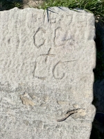 4-16-73, CG + LC. Chicago lakefront stone carvings, Foster Avenue Beach. 2021