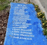 R.I.P., with list of Ukrainian names. Chicago lakefront stone writing, between Foster Avenue and Bryn Mawr. 2017 R.I.P., with list of Ukrainian names. Chicago lakefront stone writing, between Foster Avenue and Bryn Mawr. 2017