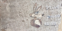 Wile E Coyote, Mexican-themed image, DF, Gello y Marcos, 28/03/91. Chicago lakefront stone carvings, between Foster Avenue and Bryn Mawr. 2017 Wile E Coyote, Mexican-themed image, DF, Gello y Marcos, 28/03/91. Chicago lakefront stone carvings, between Foster Avenue and Bryn Mawr. 2017