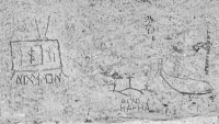 Triptych: Nix$on, Dead Ha-Ha and Fish. Chicago lakefront stone carvings, Foster Avenue Beach. 2017 Triptych: Nix$on, Dead Ha-Ha and Fish. Chicago lakefront stone carvings, Foster Avenue Beach. 2017