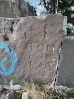 Tom Loves Pat. Chicago lakefront stone carvings, Foster Avenue Beach. 2023