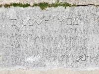 I Love You Tap, with bathing beauty. Chicago lakefront stone carvings, between Foster Avenue and Bryn Mawr. 2017 I Love You Tap, with bathing beauty. Chicago lakefront stone carvings, between Foster Avenue and Bryn Mawr. 2017