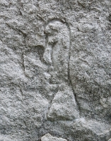 Three enigmatic figures, detail. Chicago lakefront stone carvings at Fullerton. 2016