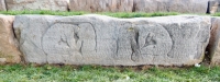 Two kneeling hair washers. This is one of a group of stones saved during the lakefront reconstruction and placed in newly created park land at Fullerton Avenue and the lake. Most of the stones, however, are lost. Chicago lakefront stone carvings. 2016