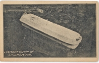 Cement coffin of S.P. Dinsmoor, builder of the Garden of Eden, Lucas, Kansas, postcard