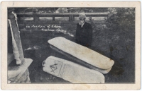 S.P. Dinsmoor and his cement coffin postcard