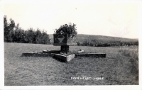 Outdoor rock planter at Deer Heart Lodge postcard