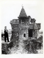 Frank Littlewood and his castle in Harwich, England, press photo
