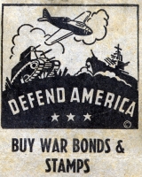 Defend America World War II  matchbook cover with tank, airplane and ship