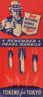 Tokens For Tokyo with Uncle Sam and falling bombs  World War II matchbook cover