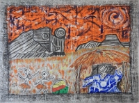 Figures and shapes, Harvey Ford, 1/4/93, Stateville Prison, Illinois, watercolor, charcoal, paper