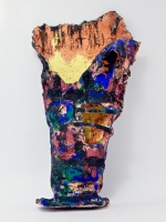 Multi-colored vase, Harvey Ford, 1994, Stateville Prison, Illinois, paint on unfired clay