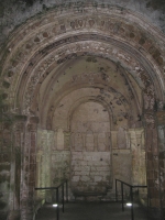 The Romanesque Cormac Chapel at the Rock of Cashel, dating to the 12th Century. In addition to great carvings, the surviving wall paintings are unusual.