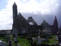 The ruins of the Kilmacduagh monastery near Gort