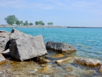 AH+JO, BJ, AN, IS 66. Looking south toward 63rd Street Beach from the rocks behind La Rabida Hospital, 65th Street and the Lake. 2018