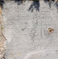 4-20-63 -> Joe Popowski, -> Jim Jarsch. Chicago lakefront stone carvings, south end of 63rd Street Beach. 2018