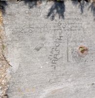 4-20-63 -> Joe Popowski, -> Jim Jarsch. Chicago lakefront stone carvings, south end of 63rd Street Beach. 2018