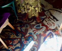 Painted floor and Danielle Jacqui's feet, The House of She Who Paints, northeast of Marseille in Rocquevaire, France Painted floor and Danielle Jacqui's feet, The House of She Who Paints, northeast of Marseille in Rocquevaire, France