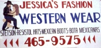 Roadside art: Jessicas Fashion wall sign with cowboy couple  2006