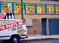 Julio's Auto Parts signs and van, Diversey at Sacramento (2002)-Roadside Art