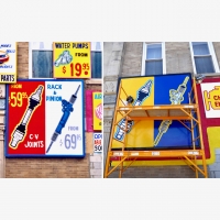 Signs at Julio's Auto Parts, Diversey at Sacramento. (2002 and 2016)-Roadside Art