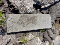 Heart with arrow on marble. Chicago lakefront stone carvings, south of La Rabida Hospital, 65th Street and the Lake. 2018