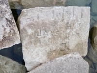 Jake, Jim, Focle, deep cut shapes. Chicago Lakefront stone carvings, south of La Rabida Hospital. 2024