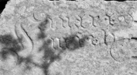 Fancy lettering. Chicago lakefront stone carvings, behind La Rabida Hospital, 65th Street and the Lake. 2018 Fancy lettering. Chicago lakefront stone carvings, behind La Rabida Hospital, 65th Street and the Lake. 2018