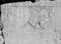 Gar Mar double hearts with arrow, Ace A. Chicago lakefront stone carvings, behind La Rabida Hospital, 65th Street and the Lake. 2018 Gar Mar double hearts with arrow, Ace A. Chicago lakefront stone carvings, behind La Rabida Hospital, 65th Street and the Lake. 2018