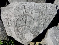 Peace rock. Chicago lakefront stone carvings, behind La Rabida Hospital, 65th Street and the Lake. 2018 Peace rock. Chicago lakefront stone carvings, behind La Rabida Hospital, 65th Street and the Lake. 2018