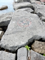 Compass rock. Chicago lakefront stone carvings, behind La Rabida Hospital, 65th Street and the Lake. 2018