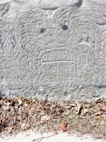 Wide panel with Mesoamerican imagery, detail. Chicago lakefront stone carvings between Foster Avenue and Bryn Mawr. 2013 Wide panel with Mesoamerican imagery, detail. Chicago lakefront stone carvings between Foster Avenue and Bryn Mawr. 2013